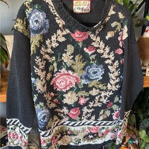 Crystal Kobe Floral Knit Sweater - Black Multicolor | S/M